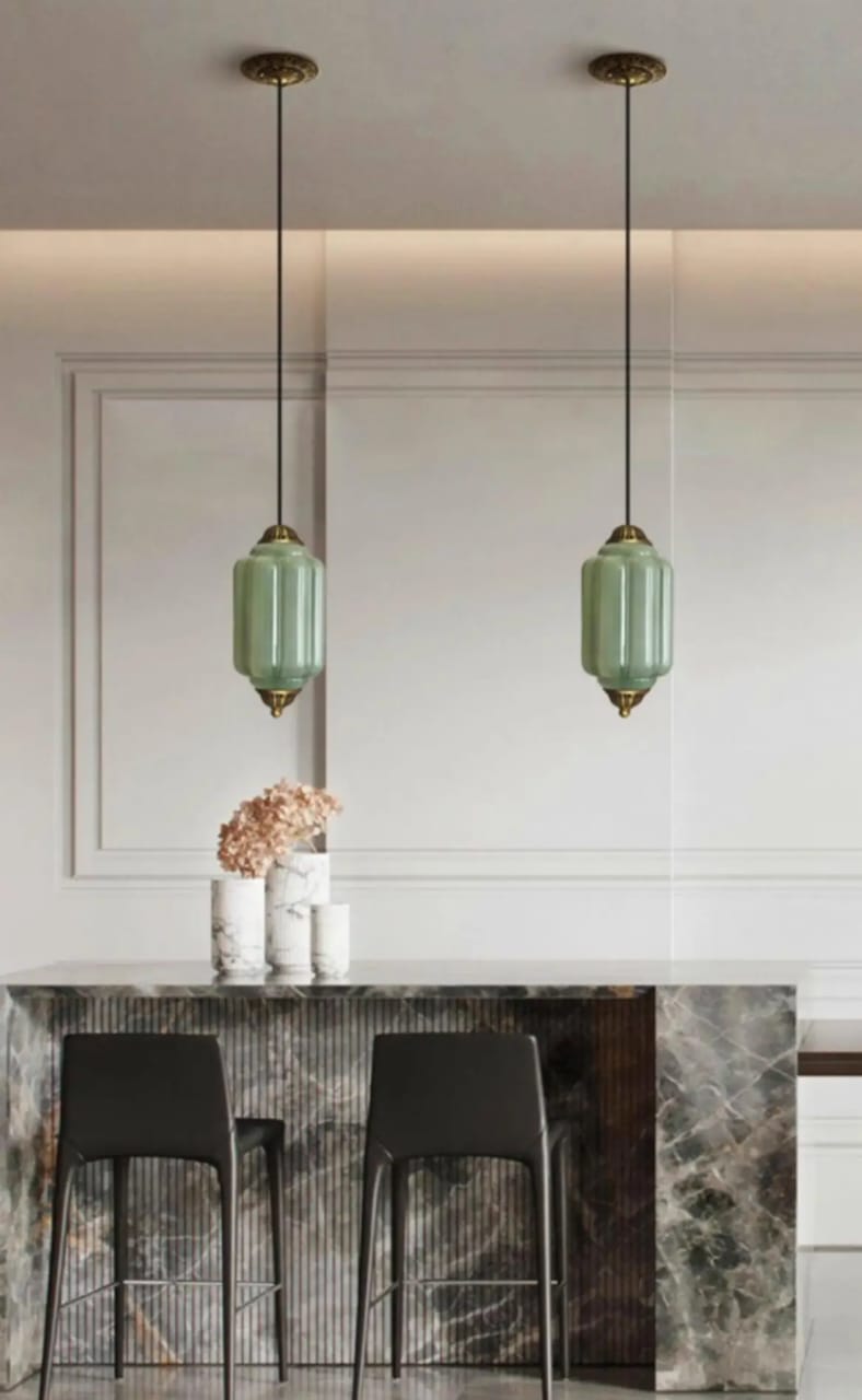 Vintage Ribbed Glass Pendant Light