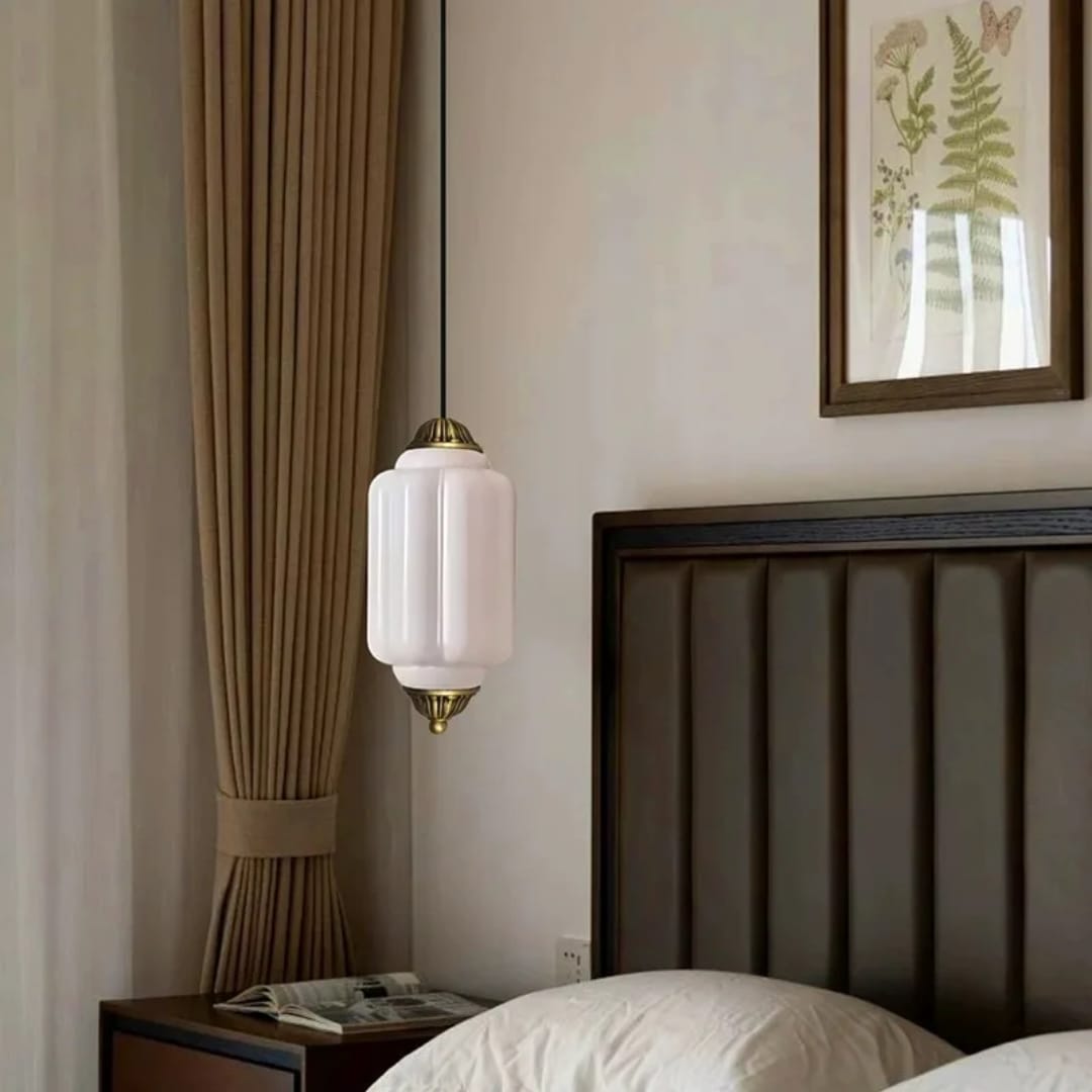 Vintage Ribbed Glass Pendant Light